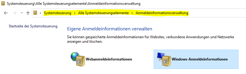 Anmeldeinformationsverwaltung in Windows 10